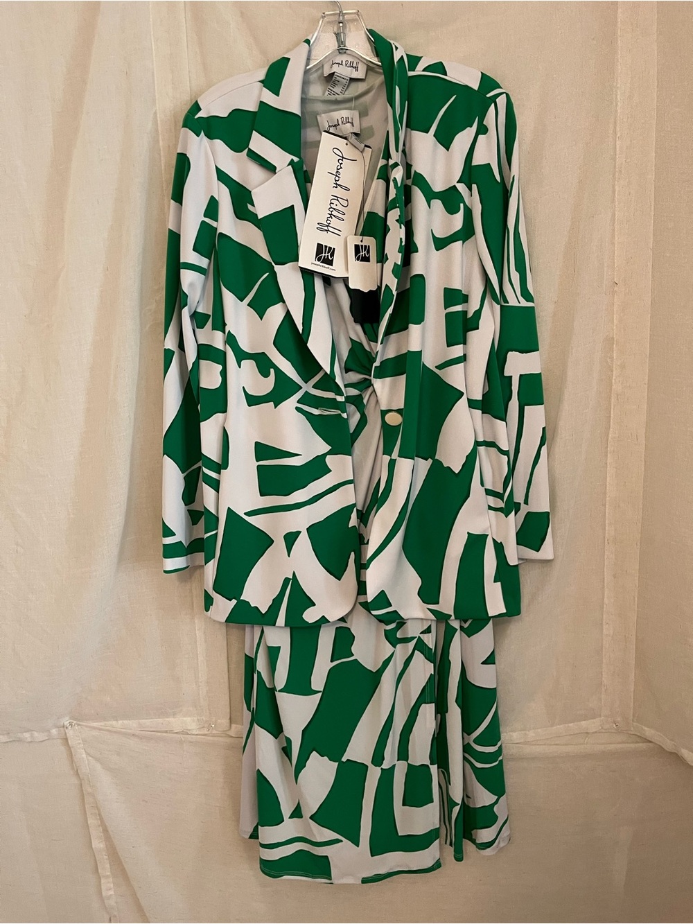 Joseph Ribkoff Green & White Abstract Print Dress Suit